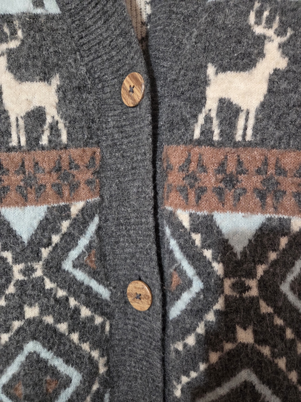 Cozy Fair Isle Reindeer Cardigan Button Down Cabincore Nordic Winter Sz L/XL - Picture 3 of 7